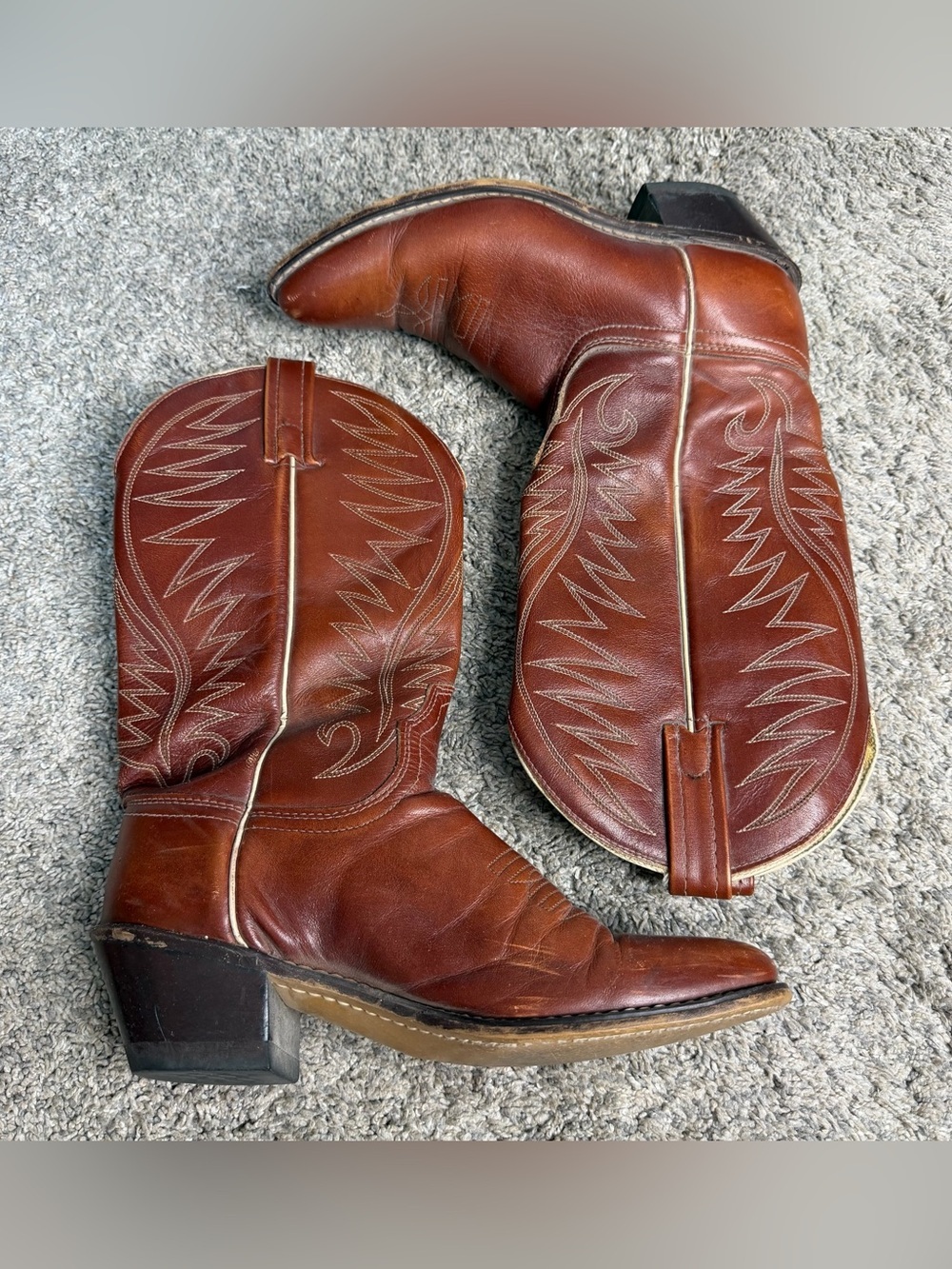 Acme cowboy boots 7 vintage brown leather coastal cowgirl western mid calf 668